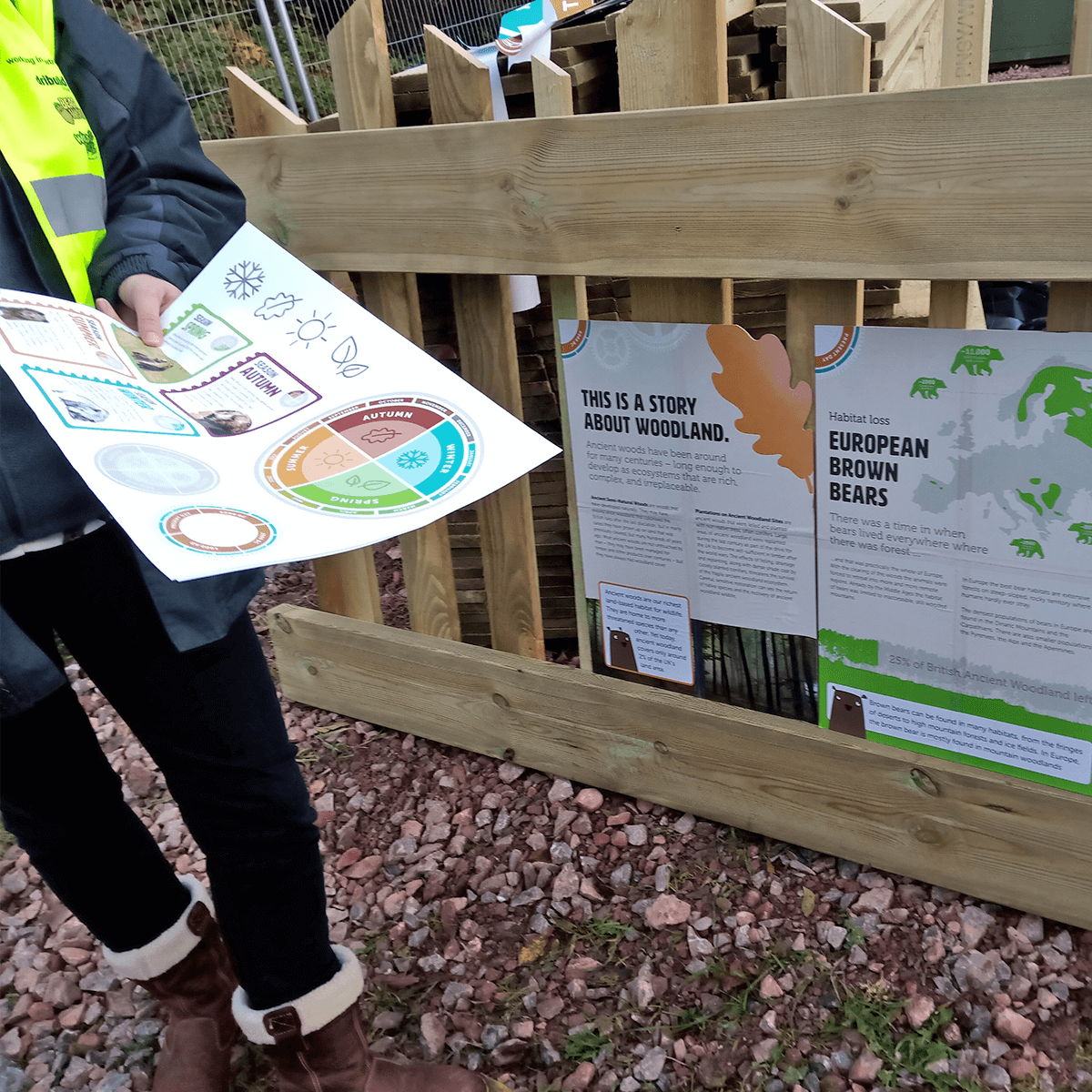 Mockups of test designs to review the exhibit brand and panel sizings on-site