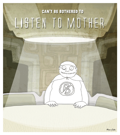 Can't be bothered to listen to mother. Rough cartoon doodle of the chestburster scene from Alien with our hero drinking out of the can and a new can magically emerging from his chest