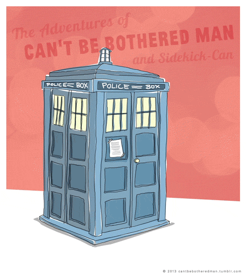 The Adventures of Can't be bothered man and sidekick-can with our hero being trapped inside the Tardis and the little can dressed up as a Dalek patrolling around the police box.