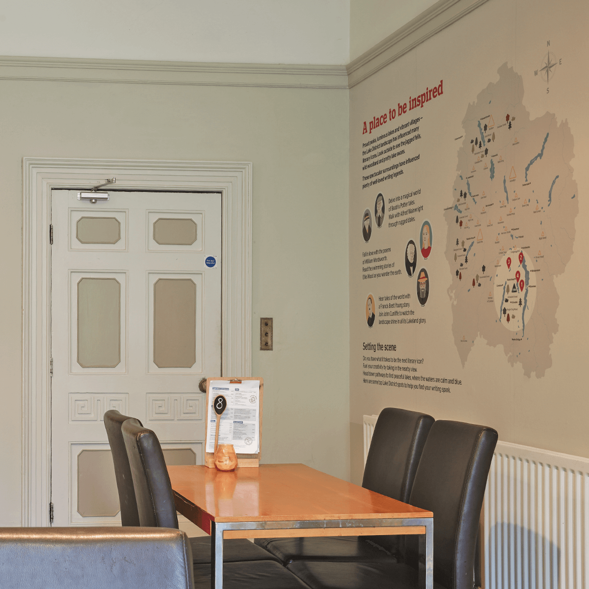 In-situ photograph of the installed A place to be inspired wall wrap at YHA Hawkshead