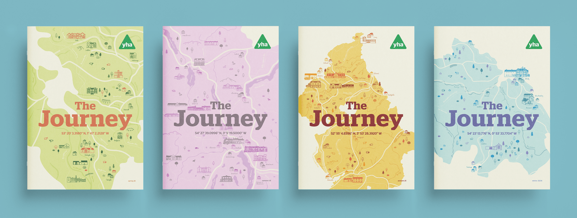 Set of four covers each showing an illustrated map of a National Park