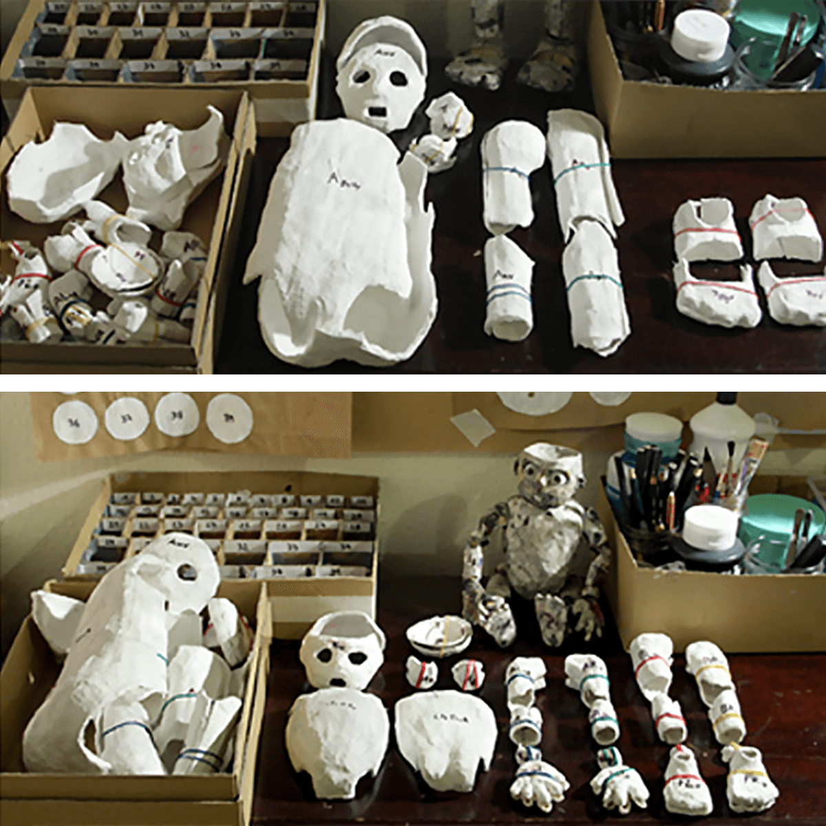 Collection of modelmaking tools and casts for the child and the adult puppet