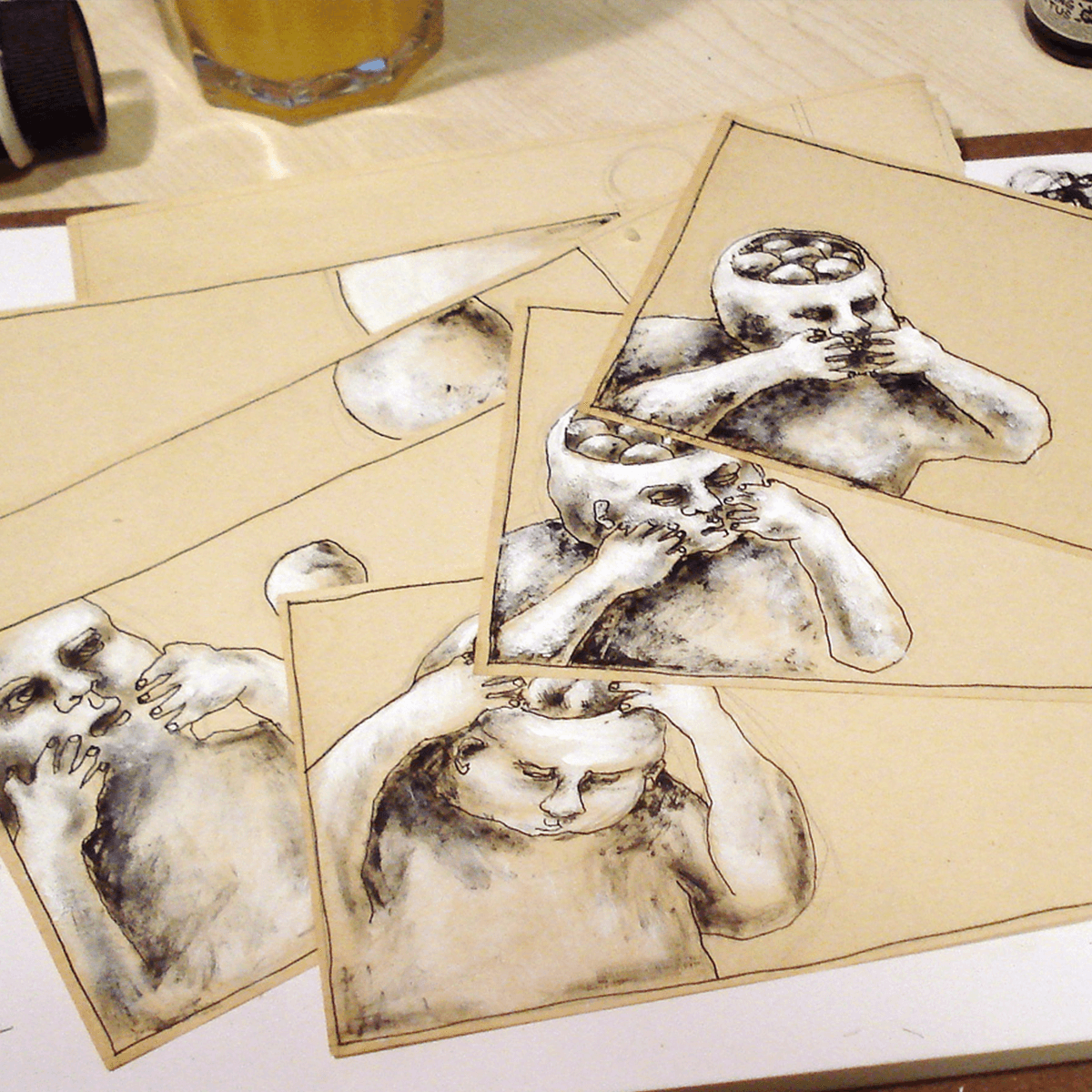 Stack of rough storyboard drawings of the child